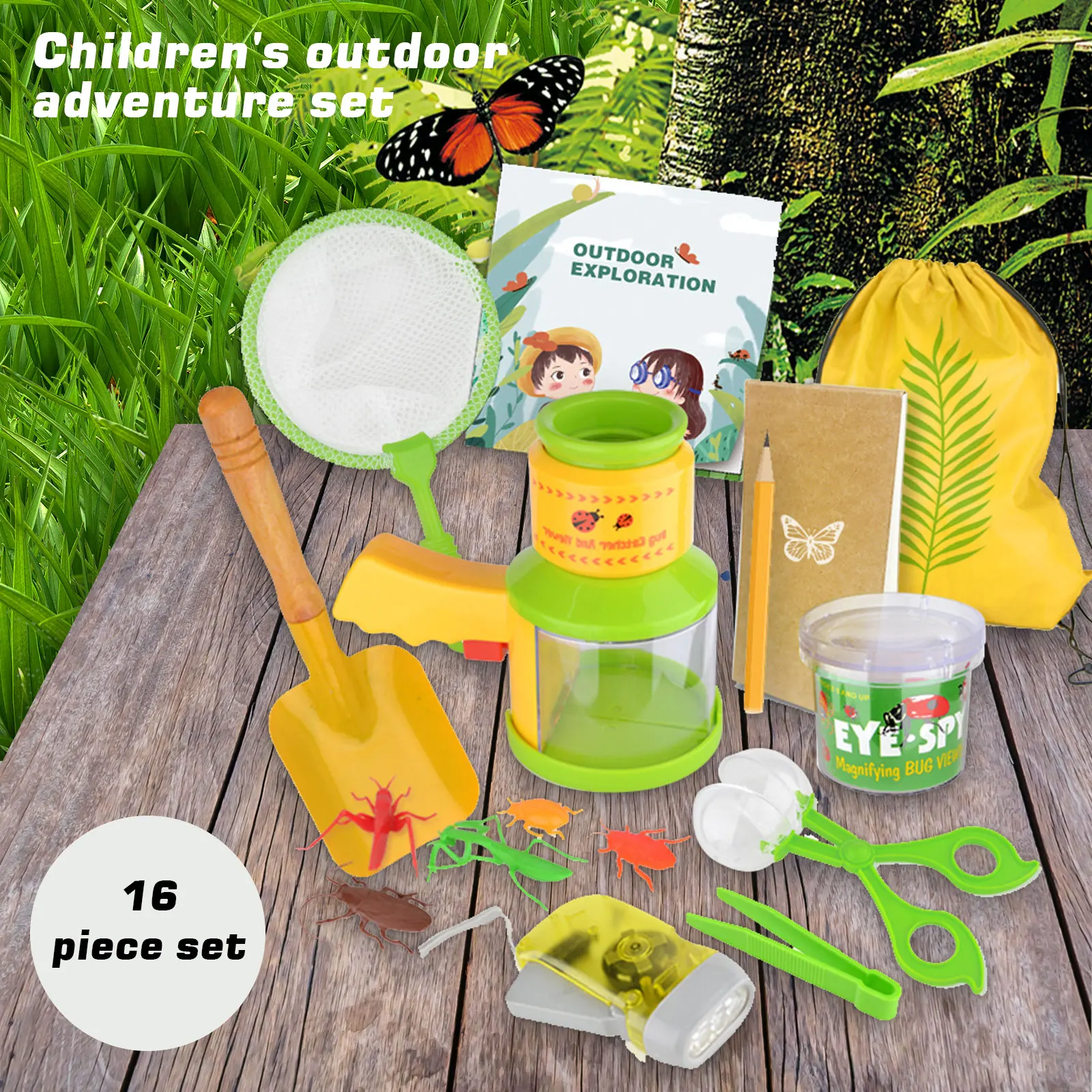 

16pcs Outdoor Exploration Toys Kit Insect Model Insect Net Observation Box Flashlight Notebook Science Educational Toys for Kids