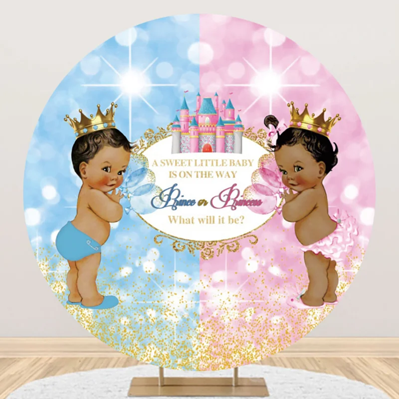 

Boy or Girl Background Circle Round Backdrop Prince Princess Castle Photography Baby Gender Reveal Party Elastic Cover Banner