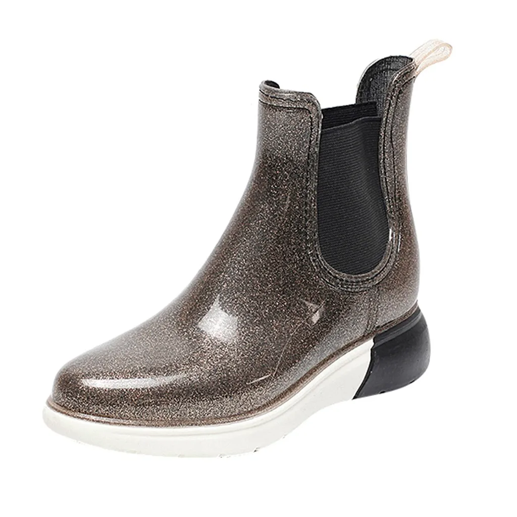 Золотой Short Rain Boots for Women Fashion Slip-On Flashing Waterproof booties European Ladies shoes ботинки женские зимние new - Цвет: Золотой