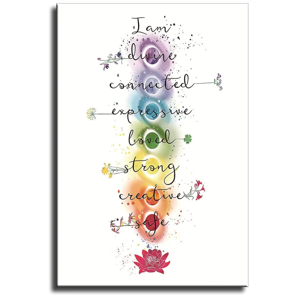 

7 Chakra Quotes Sign Yoga Zen Meditation Reiki HD Decorative Printed Posters Canvas Wall Art Pictures Home Decor Paintings