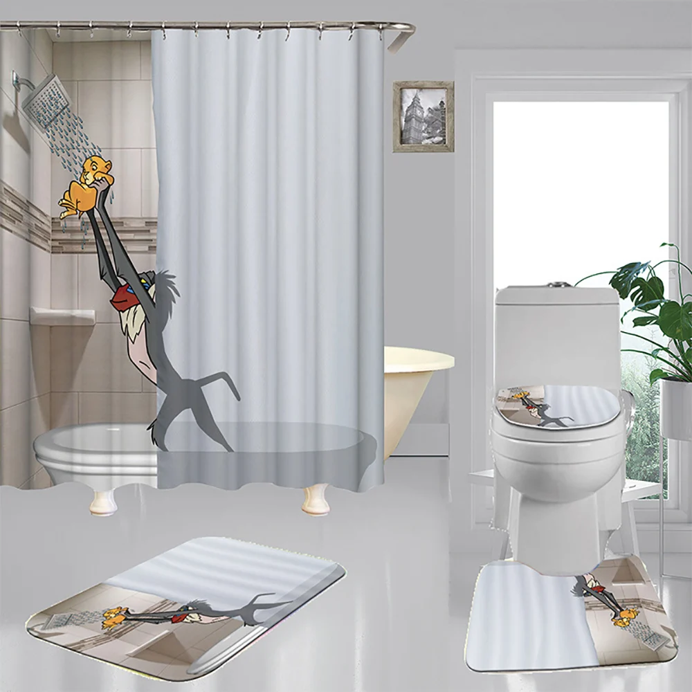 cartoon funny alien shower curtain set 4 piece carpet cover toilet cover bath mat pad 5 pattern waterproof bathroom decor 3 size free global shipping