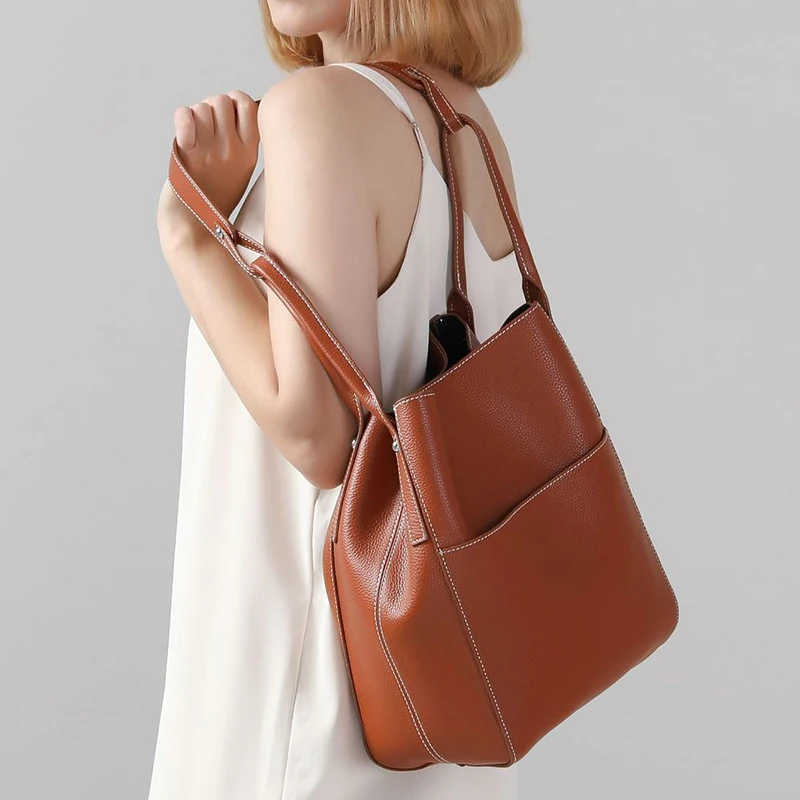 

Fashion Genuine Leather Shoulder Bag Women Large Capacity Casual Tote Baguette Bags Ladies Handle Handbag Female Shopper Bags