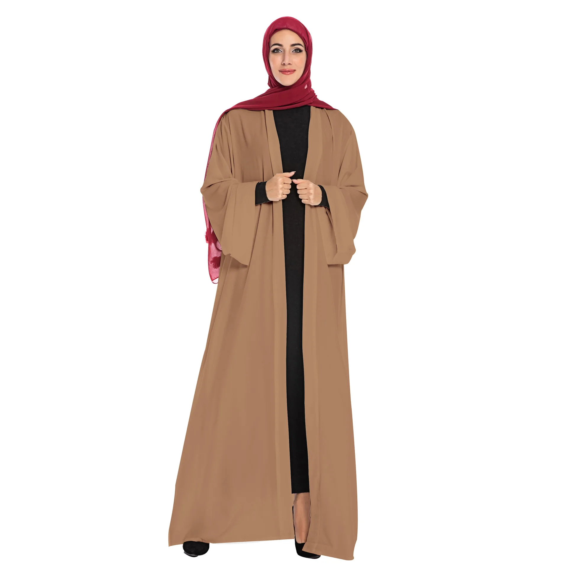 khaki Элегантное мусульманское Открытое платье abaya Макси кардиган кимоно для вечеринок длинные халаты Jubah Ближний Восток Eid Рамадан Арабский исламский - Цвет: khaki