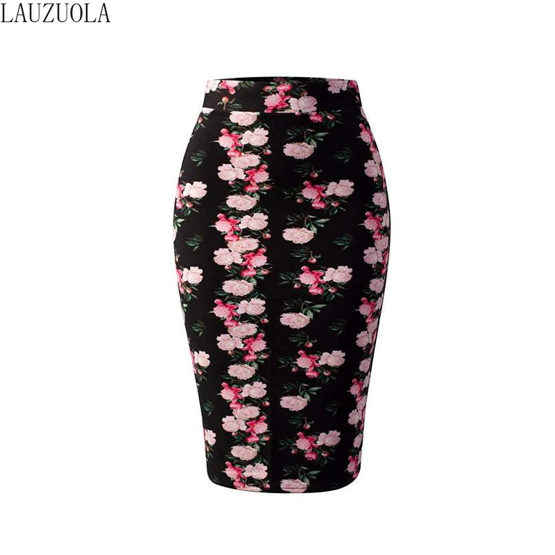 

Faldas con estampado Floral para mujer, falda de cintura alta, longitud hastaQ13 la rodilla, ajustada, informal, para verano