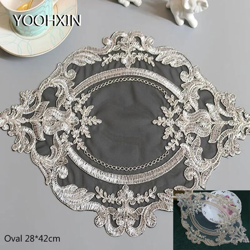 

HOT black Lace oval Embroidery table place mat Christmas pad Cloth placemat cup napkin coaster doily kitchen wedding tableware
