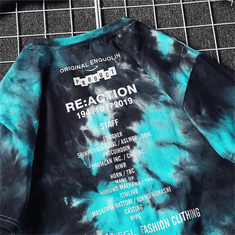 Harajuku New Summer Tie Dyeing Gradient Men's t-shirt Fashion Short Sleeve Tee Tops Male Hip hop Retro Sweatshirts T Shirt Men | Мужская
