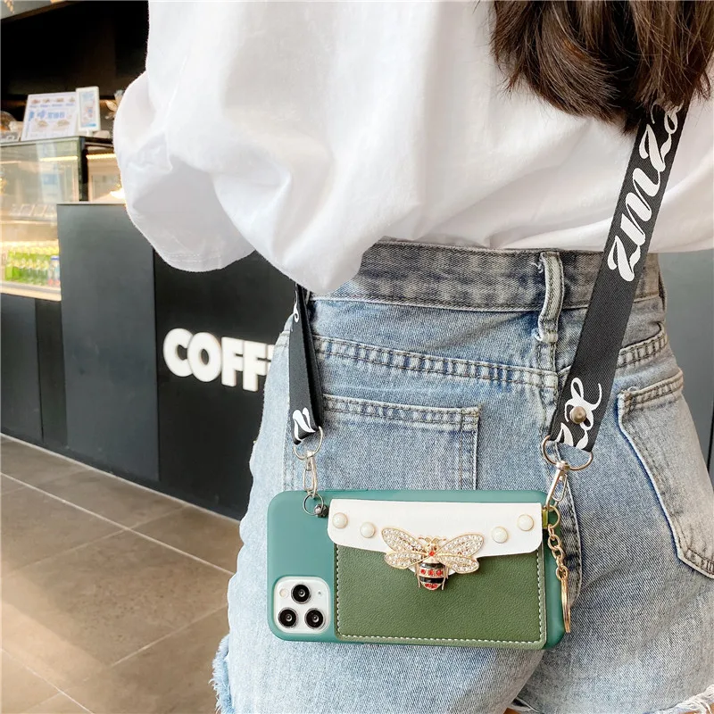 Роскошный брендовый 3D кошелек с жемчугом и Пчелкой кожаный мягкий чехол для iphone 13