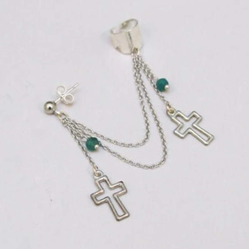 

1Pc Women Punk Tassels Chain Leaf Fish Cross Charms Ear Stud Cuff Earring Jewelry Gift
