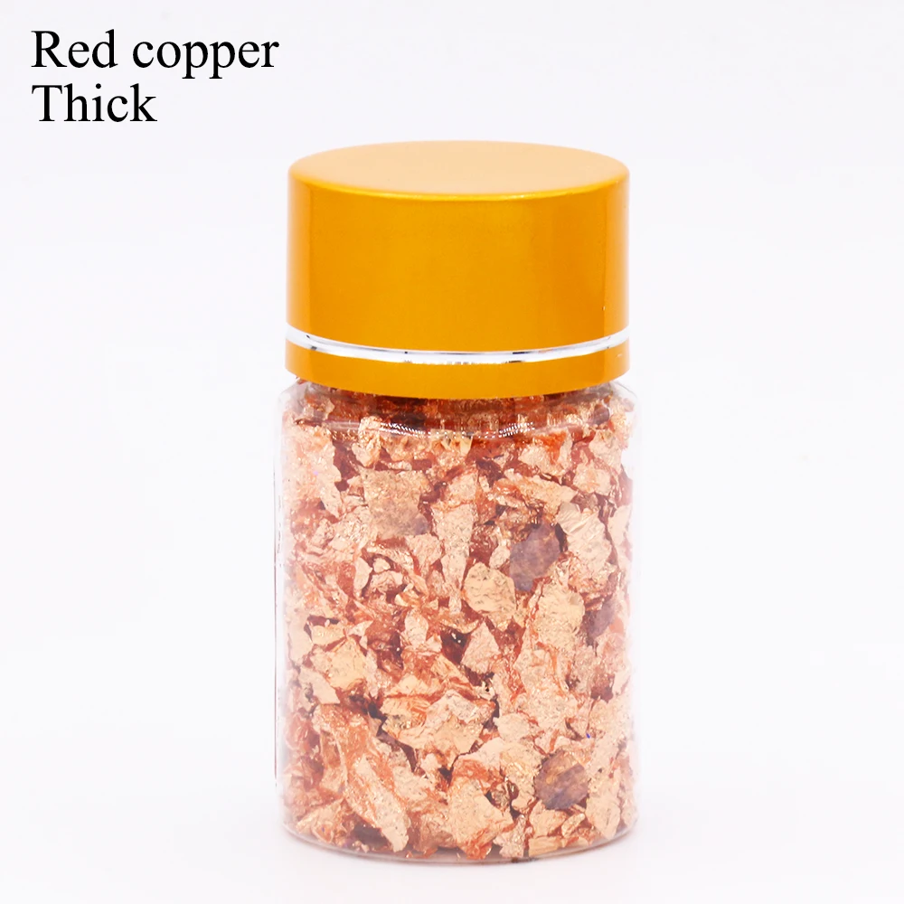 Red copper(thick) Имитация золотых листьев хлопья медные хлопья для скользящего искусства украшения Серебряная медная Золотая фольга осколки золотые хлопья ремесло - Цвет: Red copper(thick)
