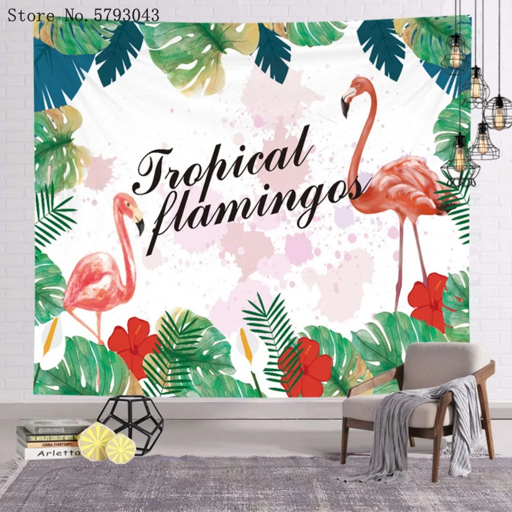 

1 панель, гобелен с фламинго, растения, листья, подвесной ковер, 3D печать для гостиной, настенный гобелен, комнатный декор, настенные ковры