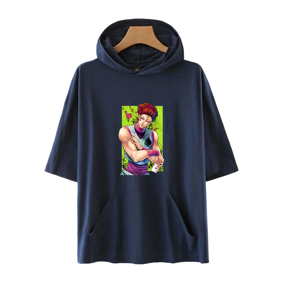 Новая летняя короткая футболка Hisoka HUNTER с капюшоном и принтом модная повседневная