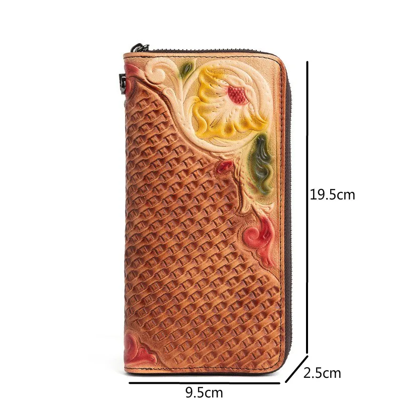 

YourSeason Vintage Ladies Handmade Embossed Wallet Card Holder Casual Soft Cowhide Women Long Phone Purse Genuine Leather
