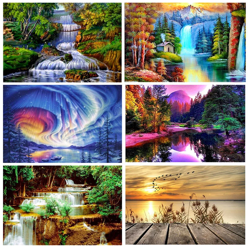 

DIY 5D Diamond Painting Waterfall Cross Stitch Landscape Diamond Embroidery Scenery Full Round Drill Art Wall Sticker Home Decor