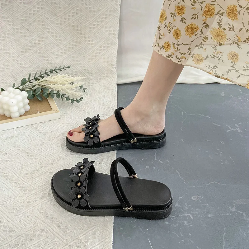 

Shoes Women Slippers Flat Pantofle Platform Flower Low Luxury Slides Lady Shale Female Beach Soft 2021 Designer Girl Sabot Basi
