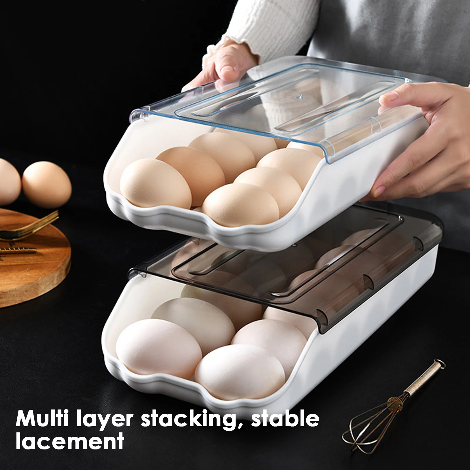 

Adjustable Kitchen Egg Organizer Storage Rack Box Fridge Freezer Shelf Holder Pull-out Drawer Space Saver Kitchen Organizer