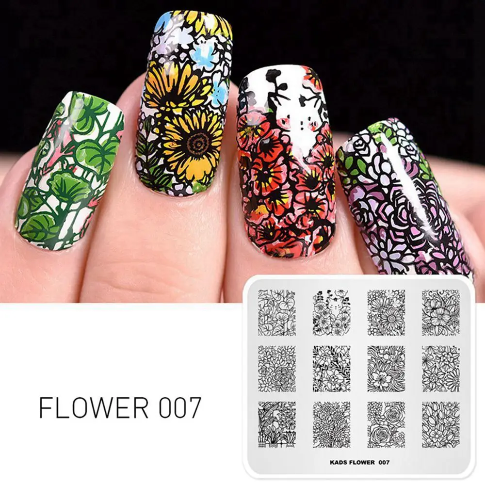 FLOWER 007 Новинка 7*8 см штамповки пластины красота дизайн из нержавеющей стали шаблоны для дизайна ногтей DIY Рождественский трафарет печать штамп-печатка - Цвет: FLOWER 007