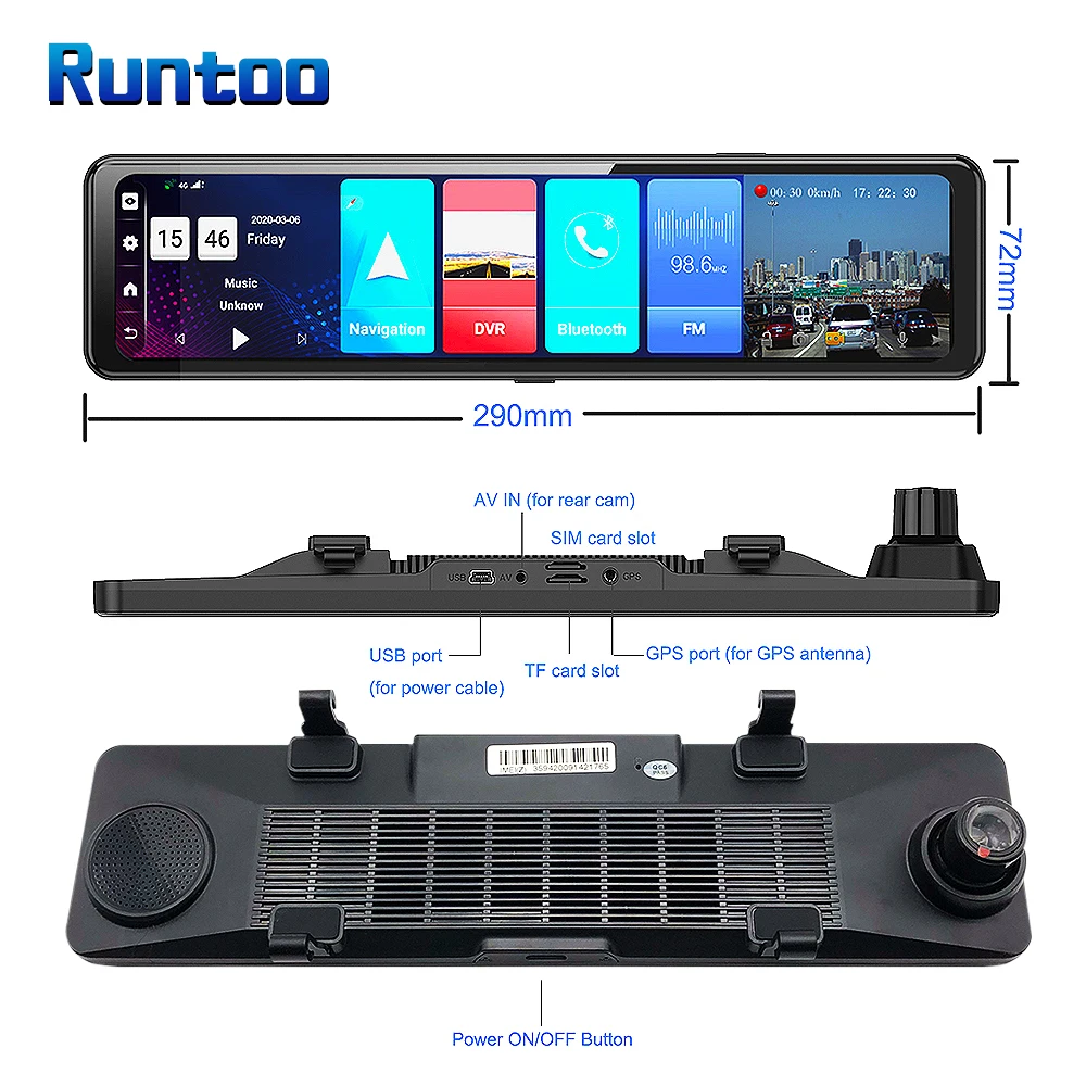Видеорегистратор в зеркало заднего вида 12 дюймов 2 Гб + 32 ГБ Android 8 1 4G ADAS Wi Fi Full HD