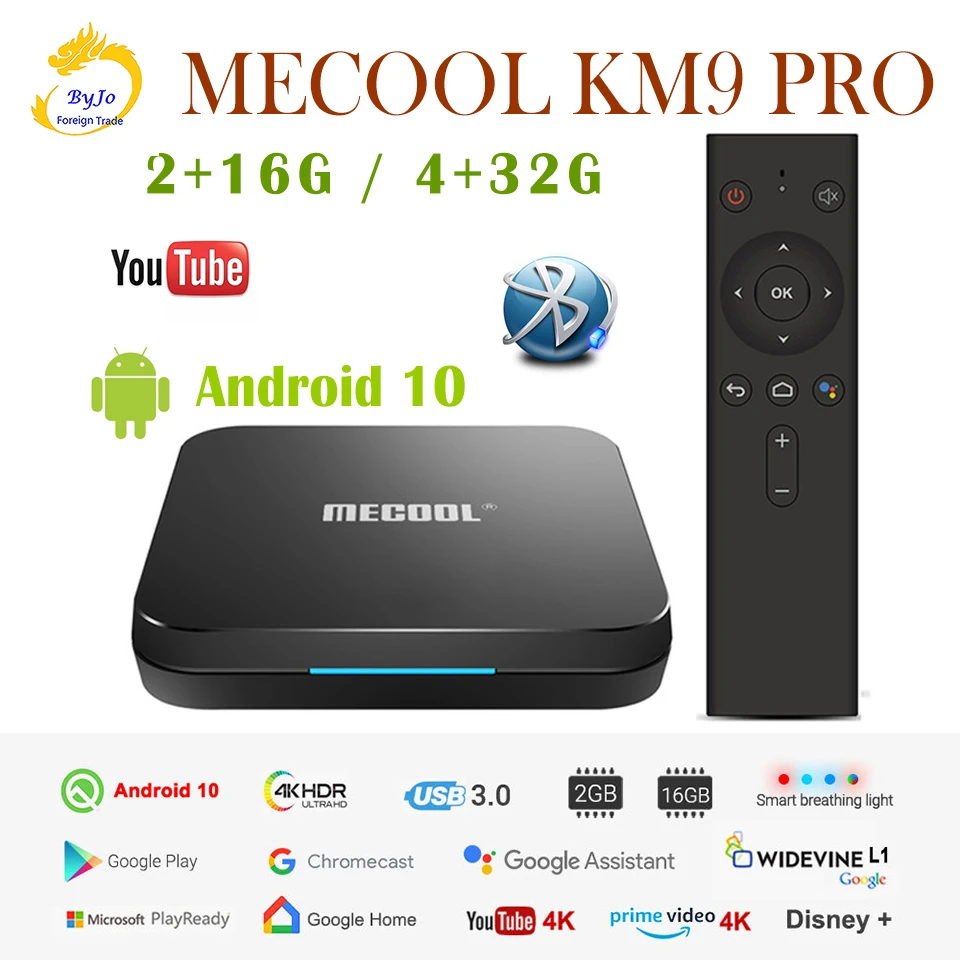 Приставка Смарт-ТВ MECOOL KM9 Pro Android 10 0 Google 2 ГБ 16 4 Гб 32 Amlogic S905X2 YouTube 4K usb Bluetooth Wi-Fi |