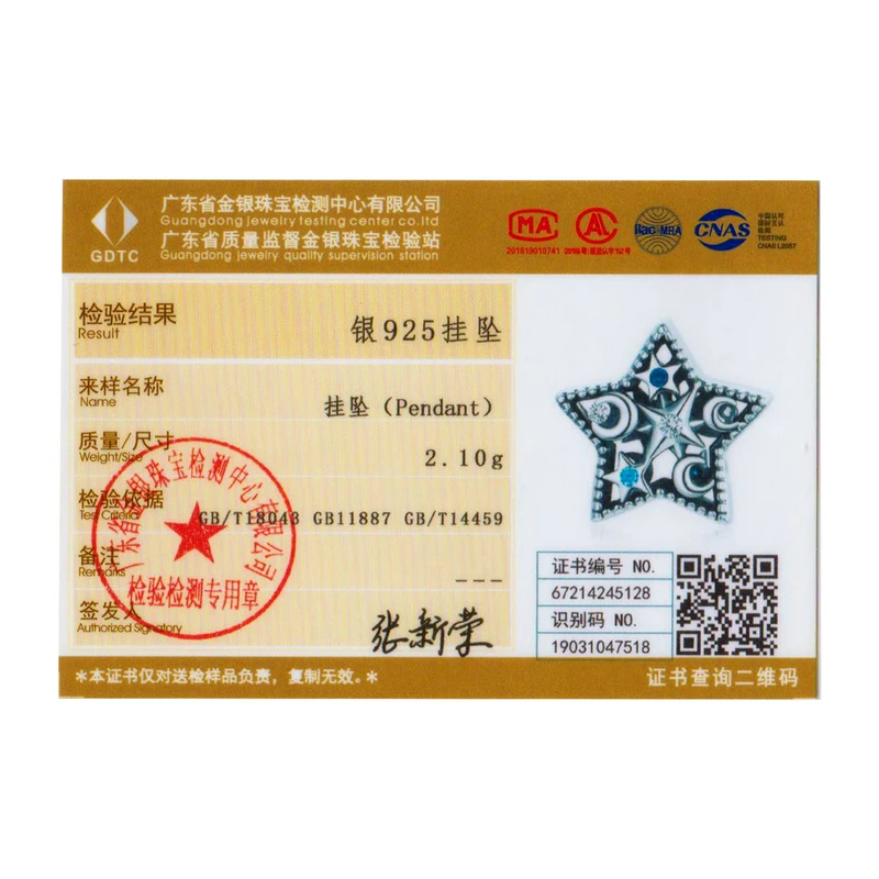 

WOSTU 925 Sterling Silver Charm Lucky Hand Bead Blue CZ Star Pendant Fit Original Bracelet Necklace DIY Jewelry CTC441