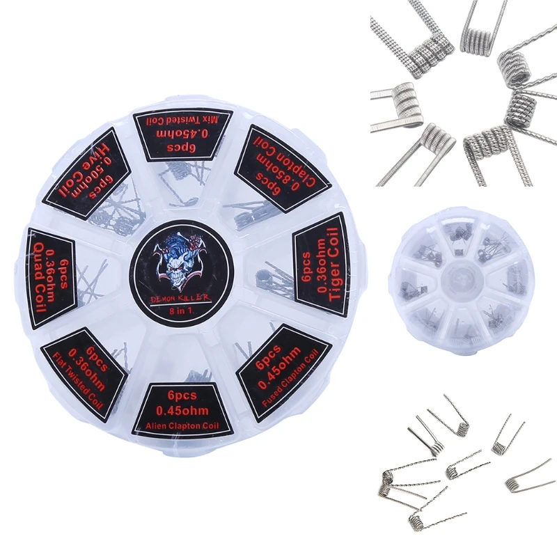 

48Pcs/Set Pre Built Coils RTA RDA Flat Twisted Fused Clapton Quad Hive Alien Hive coil Fused clapton coil Clapton coil