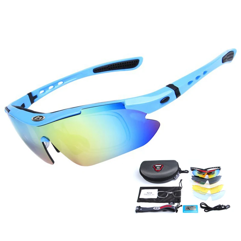 Light Blue 5 линз ветрозащитные Mtb велосипедные очки поляризационные UV400 гоночные велосипедные солнцезащитные очки для спорта на открытом воздухе горный велосипед шоссейные велосипедные очки - Цвет: Light Blue