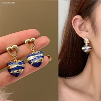 2022 new south korea irregular blue stripe earrings fashion simple geometric enamel heart shaped womens earrings jewelry