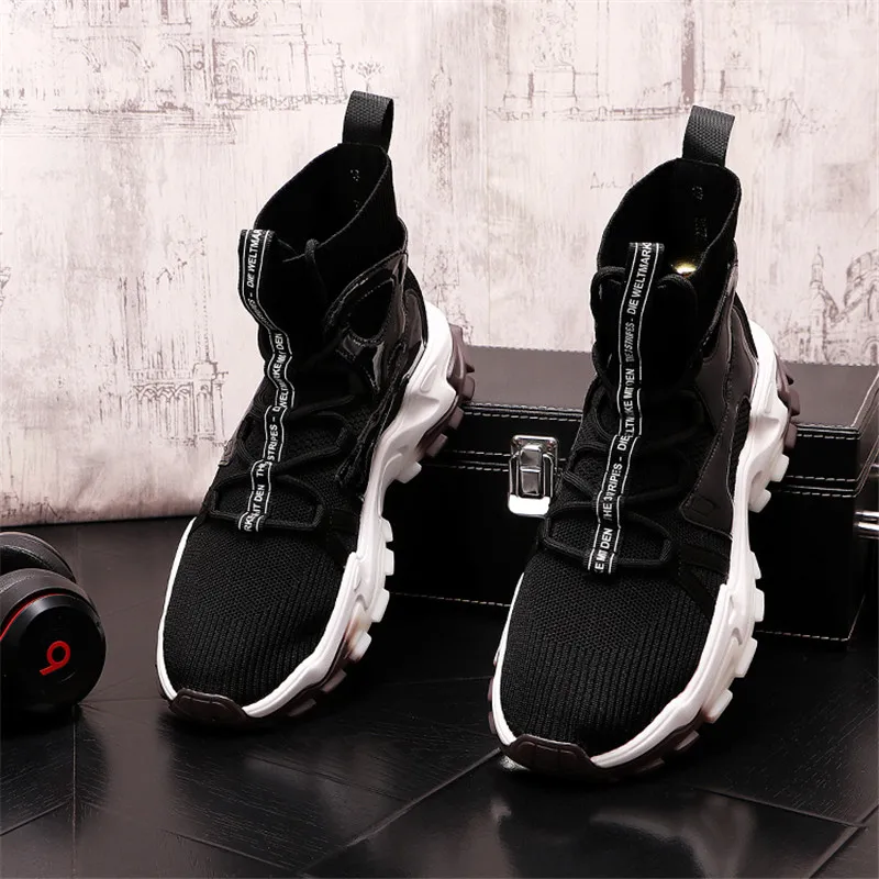 Murah Sepatu Kaus Kaki Rajutan Fashion Musim Panas Sneakers Pria Hip Hop Sepatu Bot Pergelangan Kaki Kasual Sol Tebal Hombre