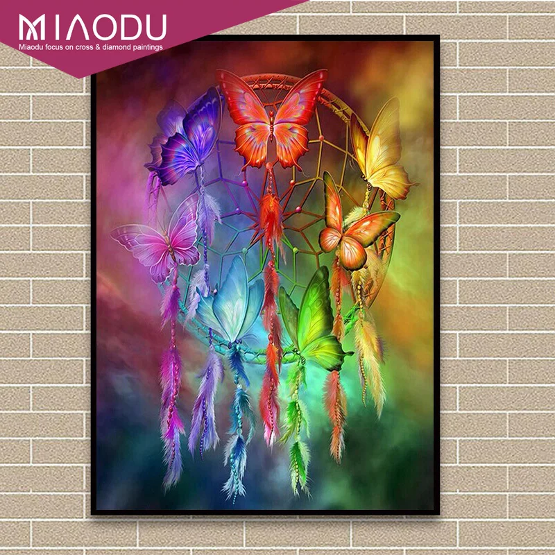 Miaodu 5d Diy Алмазная вышивка полный квадрат, картина с бриллиантом, алмазная Картина Бабочка перо Ловец снов украшение подарок