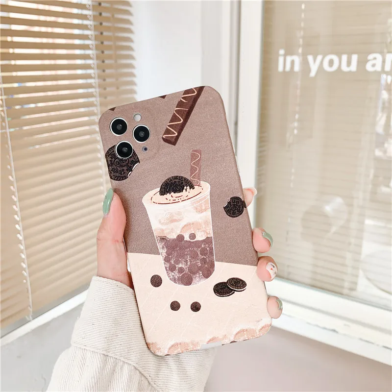 

Retro kawaii chocolate Bubble tea art japanese Phone Case For iPhone 12 11 Pro Max Xr Xs Max 7 8 Plus 7Plus case Cute Soft Cover