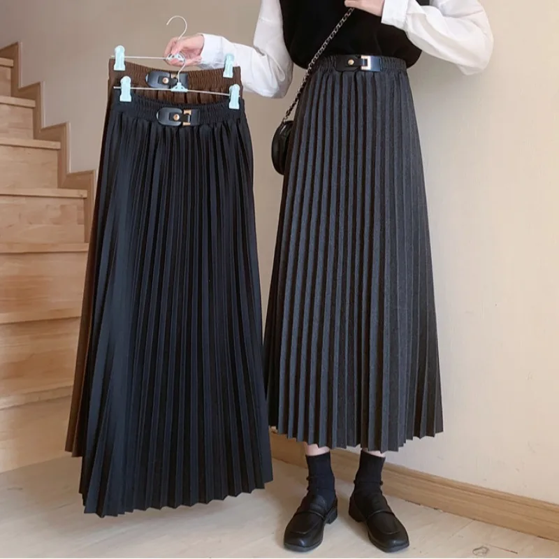 

Half Skirt Autumn Winter High Waist Korean Version Of Versatile Pleated Mid Length Skirt