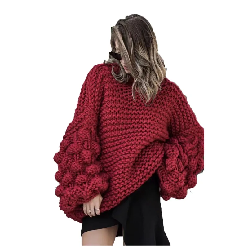 

and winter 2020 hand knitted ball New style of autumn ball Lantern Sleeve Sweater for women