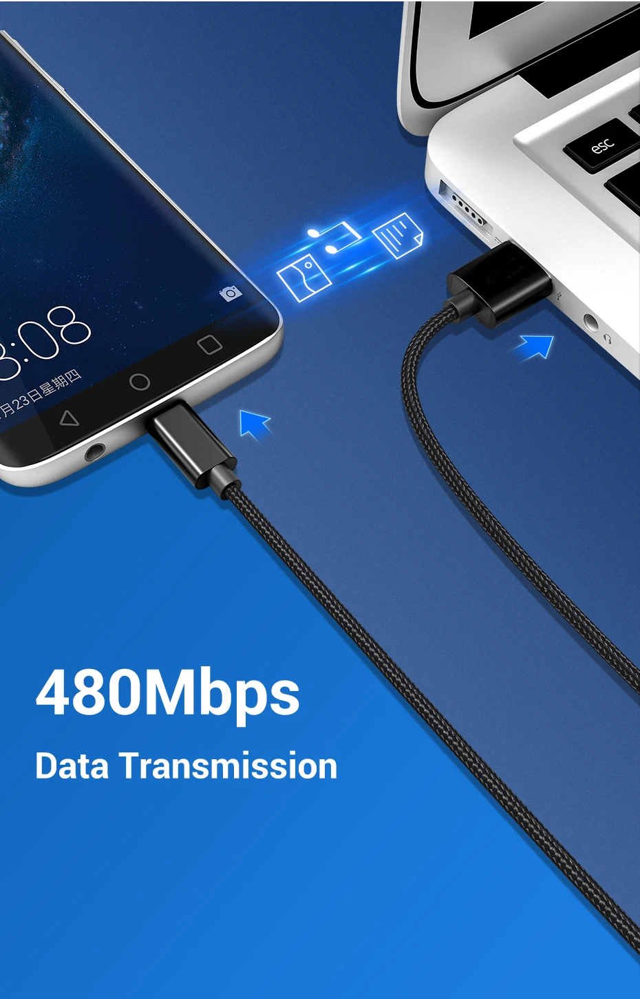 Micro USB Cable 2.4A Fast Charge USB Data Nylon Cable for Xiaomi Huawei Samsung Microusb Charger Cord Android Phone Cables