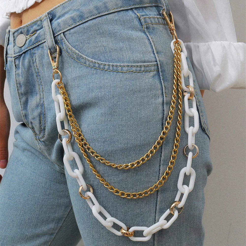 

High Quality Men Women Trousers Pant Chain Belt Unisex Hip Hop Gold Metal Rock Punk Jeans Trendy Key Chain On Pant