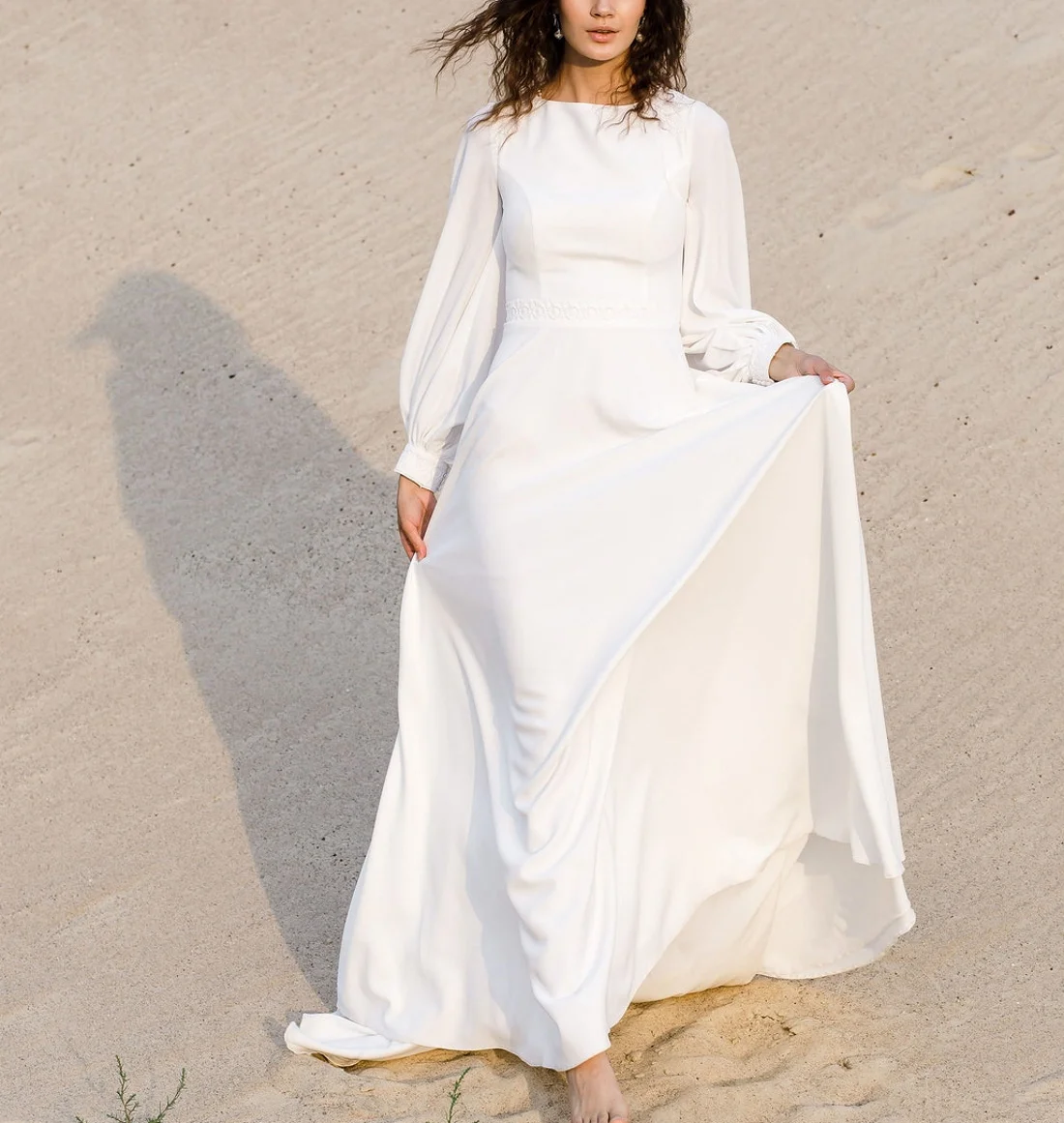 

#11393 ТРАПЕЦИЕВИДНОЕ свадебное платье с длинным рукавом, с аппликацией, винтажное свадебное платье со шлейфом для свадебной фотосессии, инди...