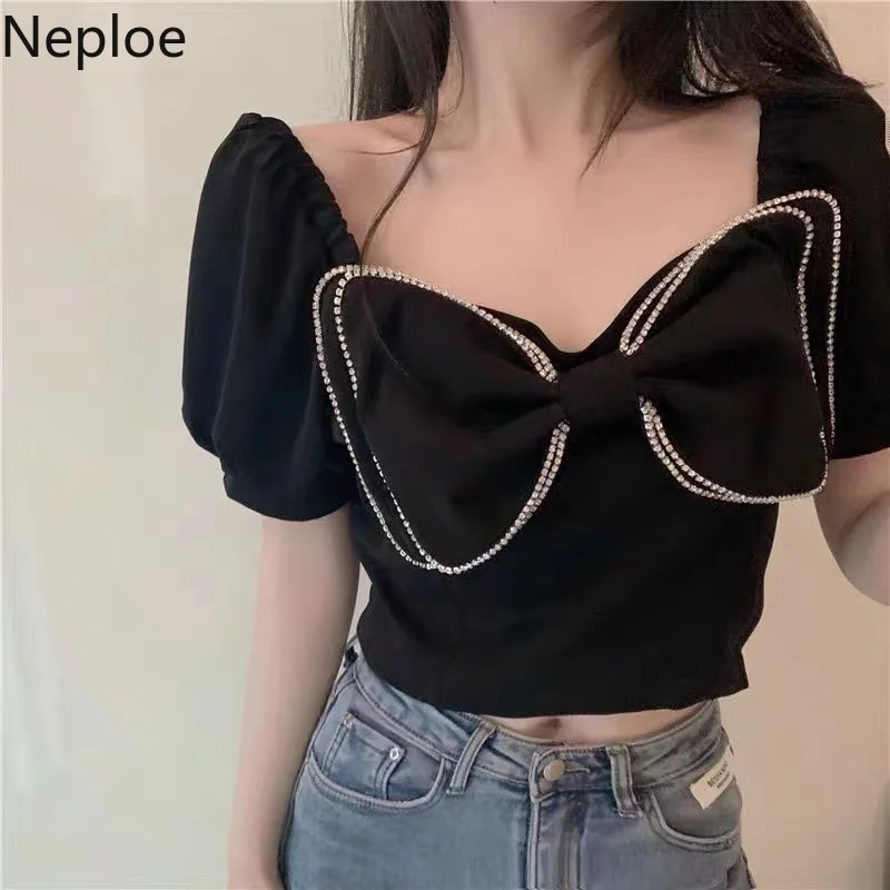 Сексуальные рубашки Neploe для женщин укороченные топы с пышными рукавами лето 2022