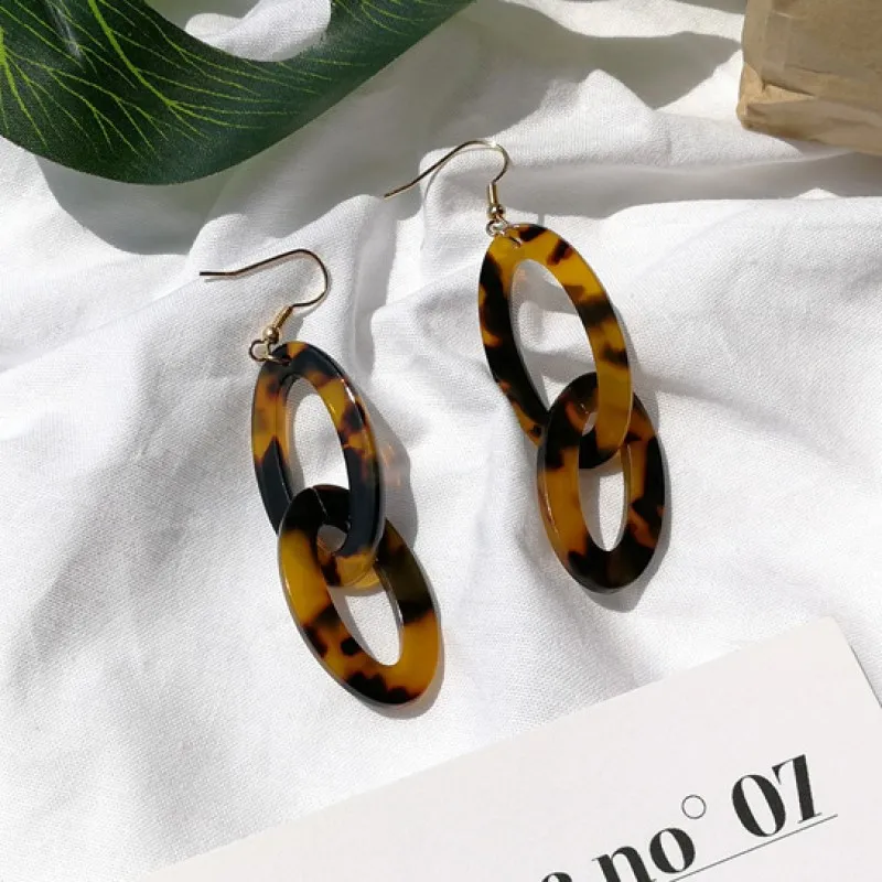 Новые винтажные леопардовые двухслойные акриловые висячие серьги женские