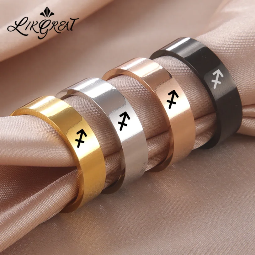 

12 Constellations Zodiac Sign Big Finger Ring for Men Women Gold Color Stainless Steel Couple Ring Aquarius Pisces Birthday Gift
