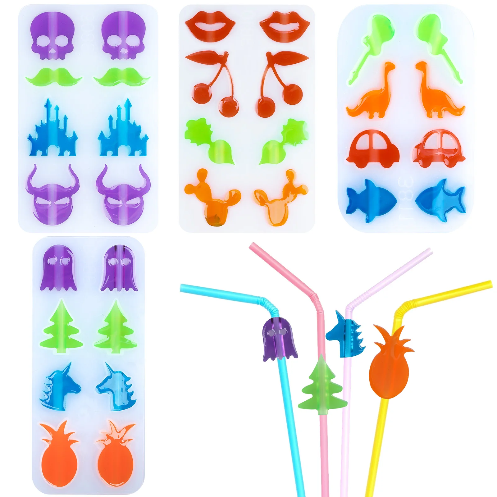

4 Pieces Straw Topper Molds Straw Topper Attachment Silicone Mold