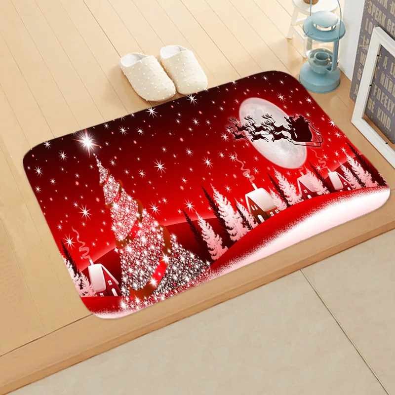 

Christmas Door Mat Santa Claus Flannel Outdoor Carpet Bathroom Non-slip Mat Kitchen Entrance Absorbent Floor Mat Home Decoration