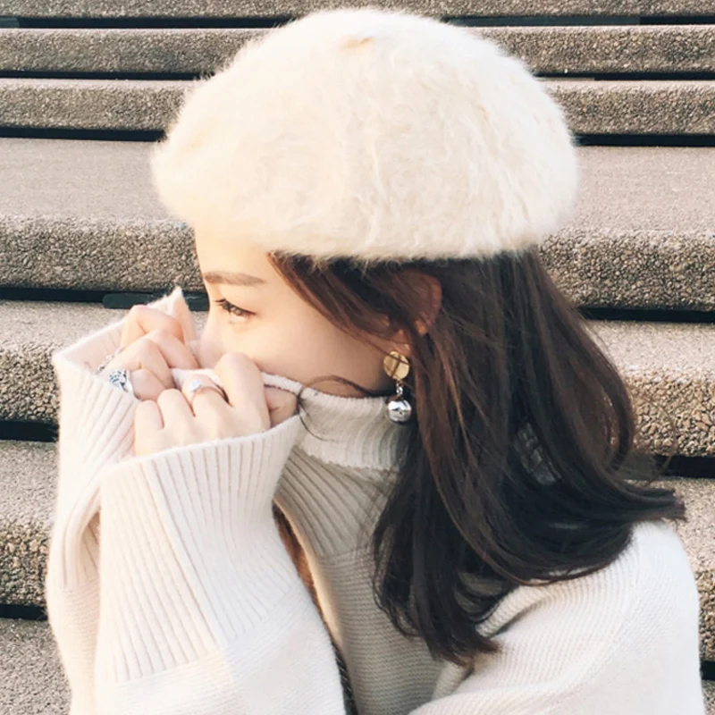 Осень зима 2019 женский берет из кроличьего меха шапка для леди и девушек модная