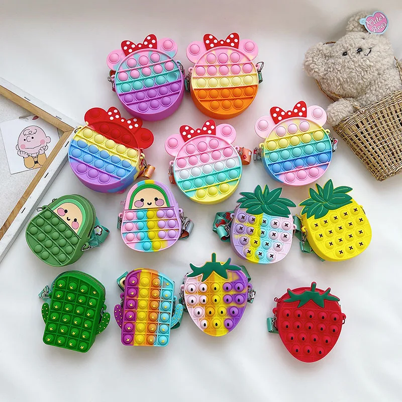 

Милый стильный мультяшный животный, антистрессовый ранец, Пузырьковые игрушки для снятия стресса, сумка через плечо в виде клубники, подарк...