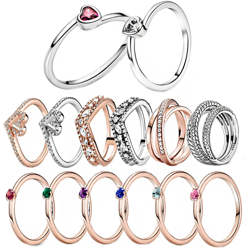 

2021 Trendy 925 Sterling Silver Original Ring Sparkling Heart Colorful Gem Rings Women Engagement Anniversary Jewelry Gift