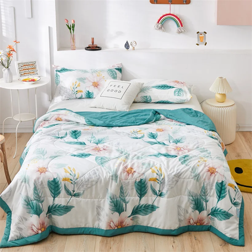 

Reactive Printed Washed Cotton Quilt Air-conditioning Quilts Thin Comforter for All Season Children Adult Bedspread Bed Blanket