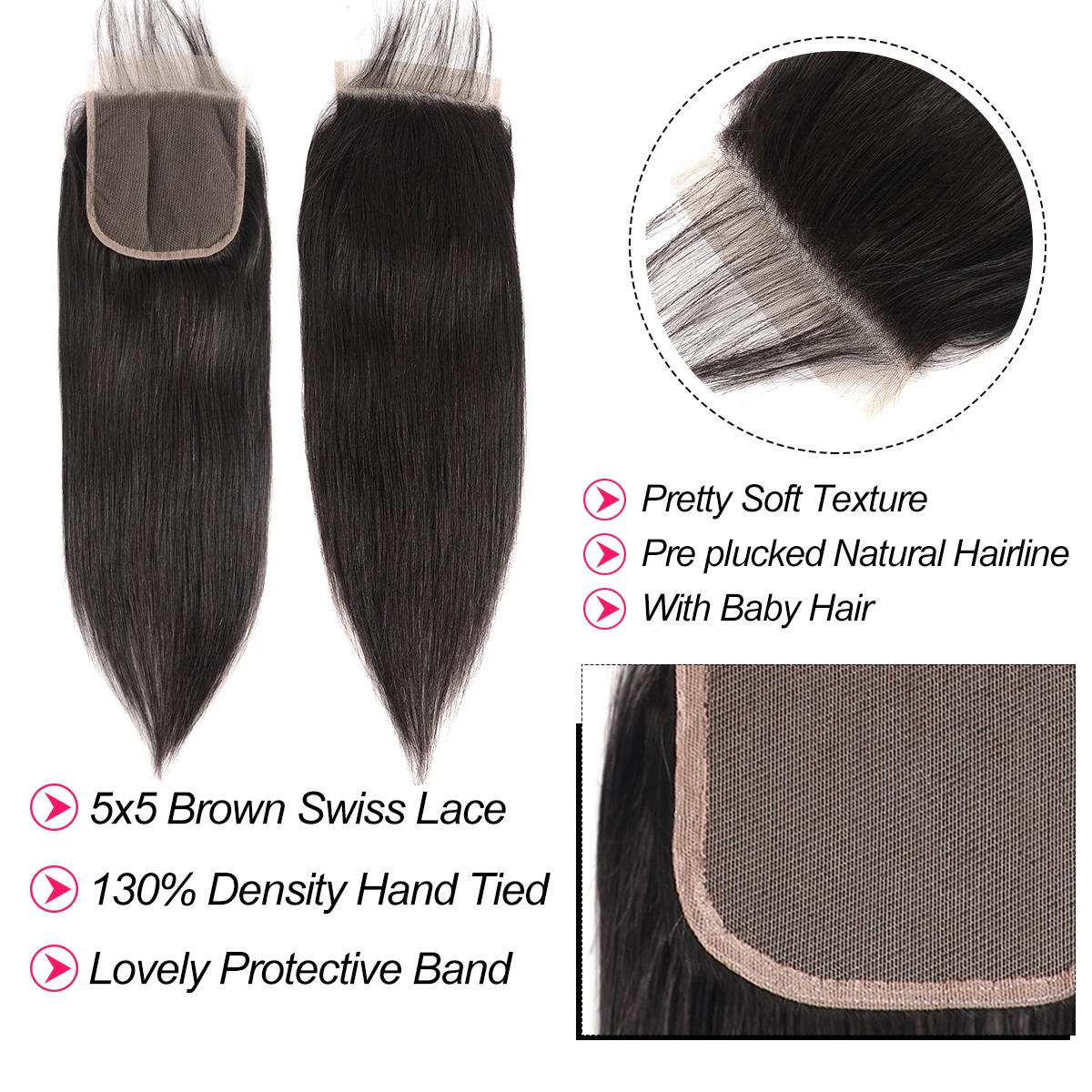 5x5 прозрачное закрытие шнурка с пряди бразильские прямые человеческие волосы 3