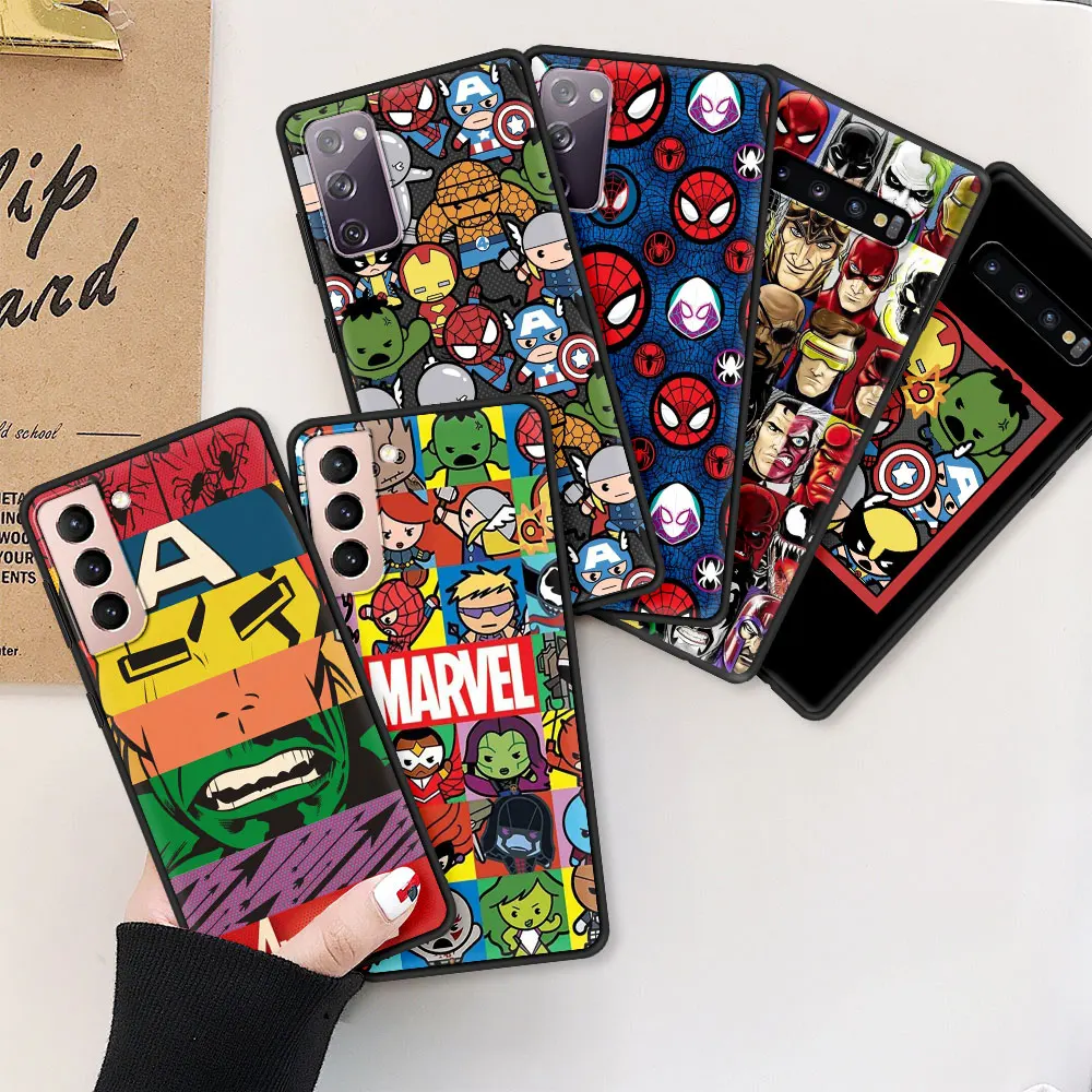 

Black Case For Samsung Galaxy S20 FE S21 Ultra S10 S8 S9Plus S10Lite S10e Antifall Phone Soft Cover Coque Marvel Anime Superhero