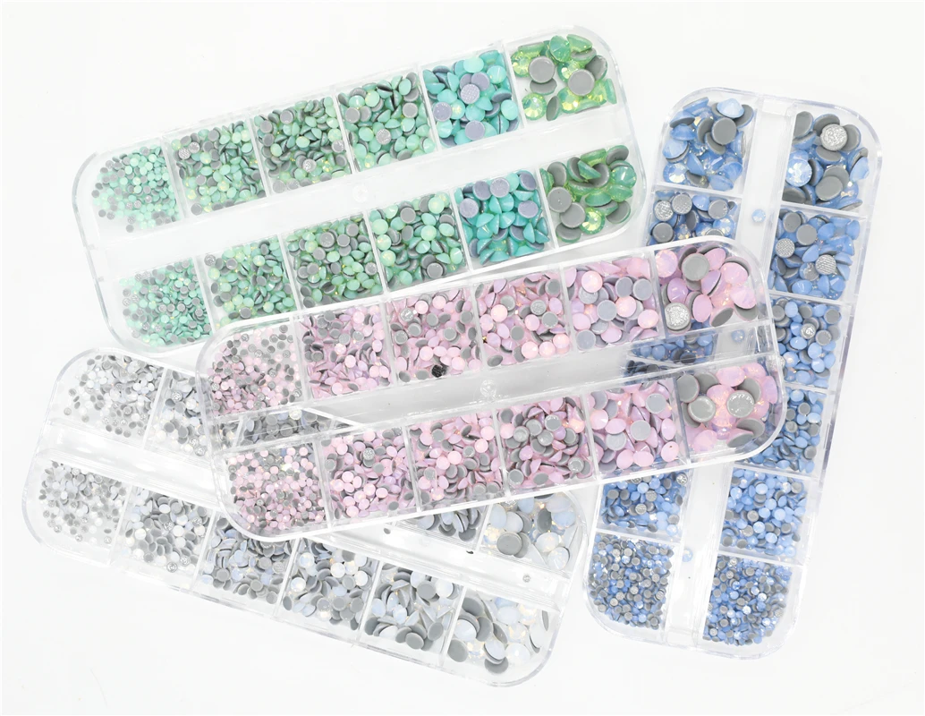 1000pcs/box 4 Opal Mix Sizes Hot Fix Rhinestones Set Flatback Stone Crystal Glass Strass Glue on Rhinestones for Wearing Garment