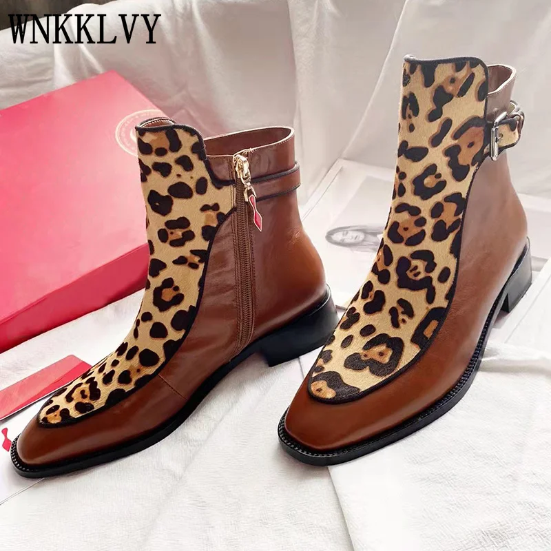 

Leopard martin boots women 2021 Autumn winter new genuine leather comfort ankle boots all match british style short botas