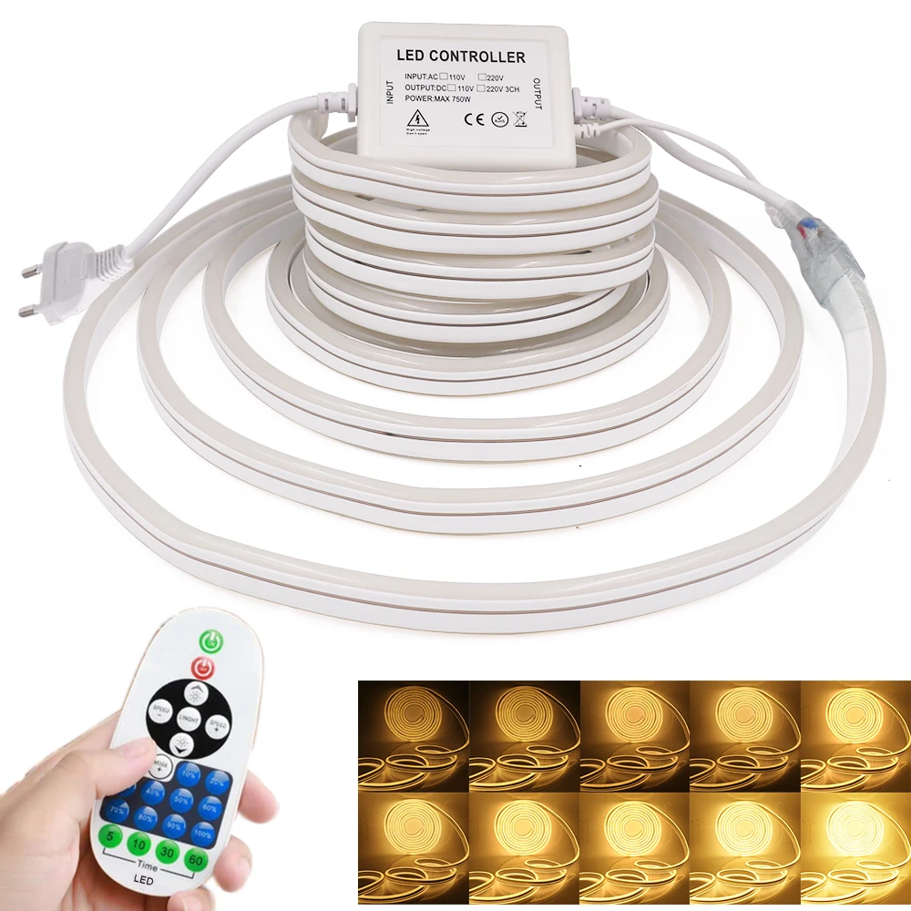220V двусторонний неоновый светильник SMD2835 Водонепроницаемый лента с диммером