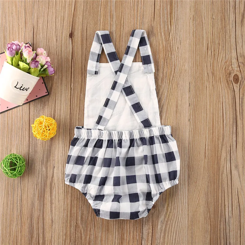 

Cute Infant Baby Girls Boys Romper Plaid Print Sleeveless Summer Causal Jumpsuits 0-24M