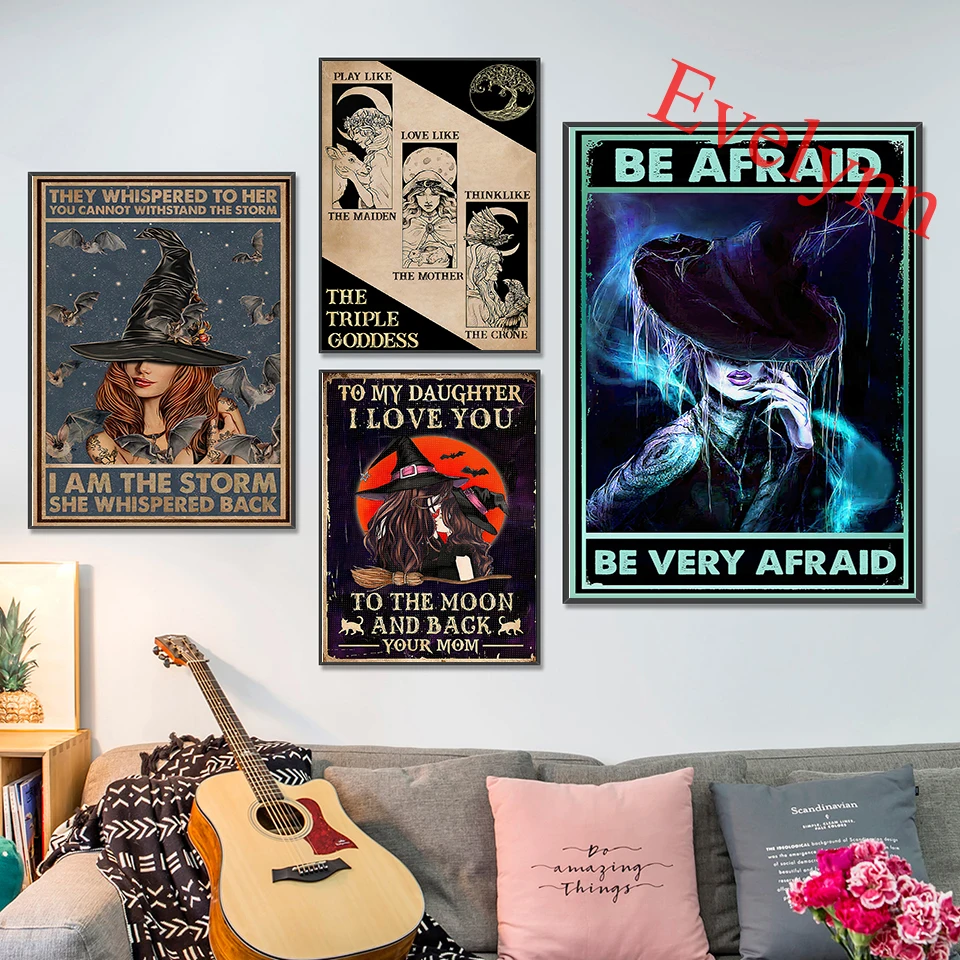 

Be Afraid Be Very Afraid Love Witch Poster, Witch Room Decor,All Saints' Day Home Decor Canvas Wall Art Prints,Magic Lover Gift